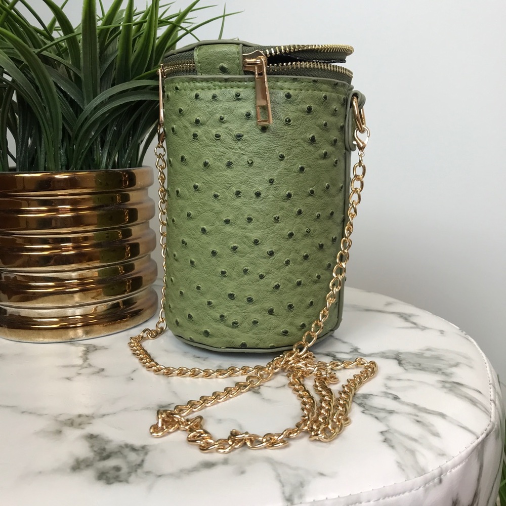 ‼️ Olive Green Ostrich Mini Purse Bag With Strap - Picture 3 of 6